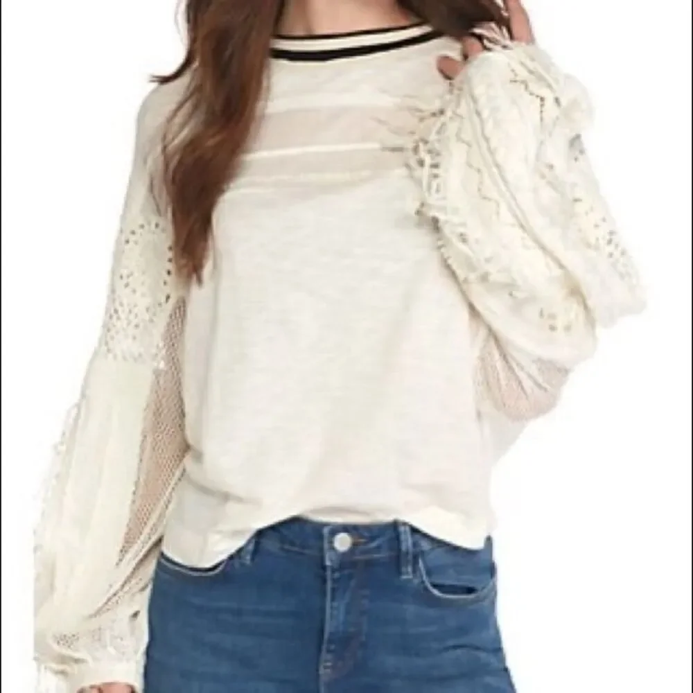 Free People womens Cream Marakesh Embellished Sleeves Blouse New Boho